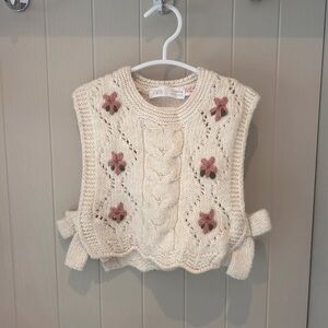 Zara Cream and Pink Cable Knit Sweater Vest